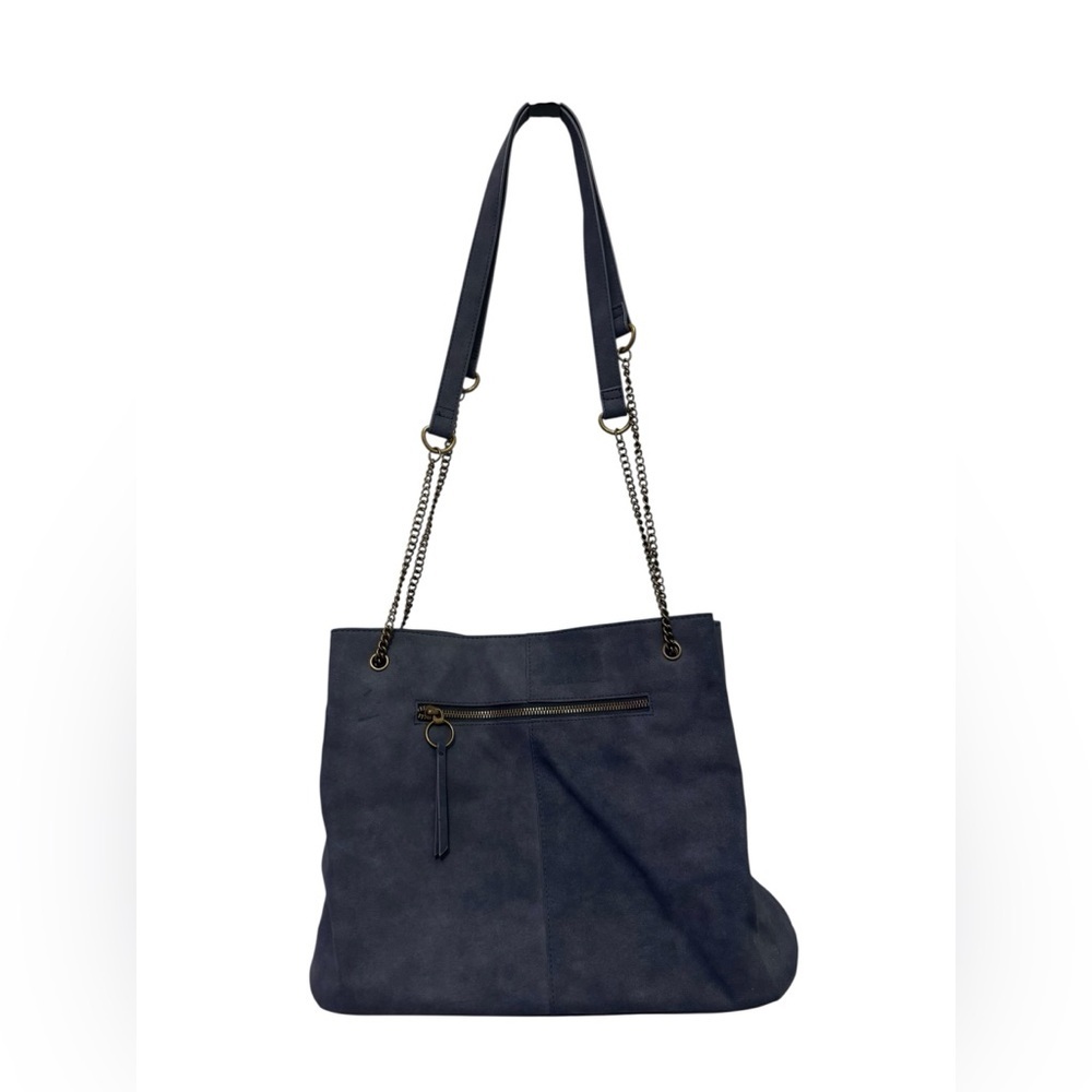Navy Blue Faux Suede Shoulder Bag